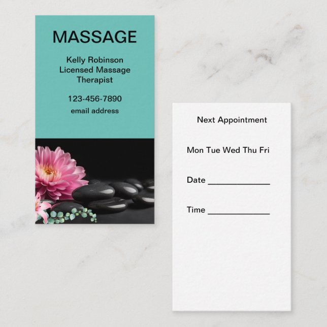 Massage Thérapiste Cartes de visite de rendez-vous (Devant / Derrière)