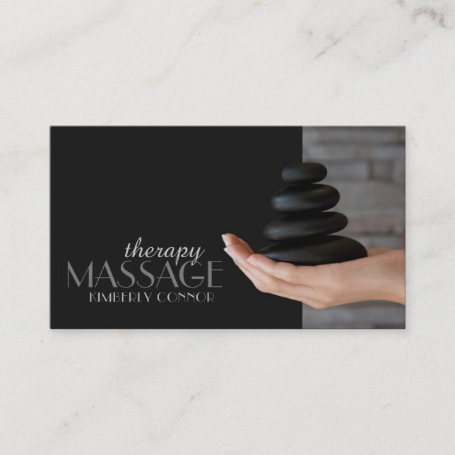 Massage Therapy Black Healing Stones Business Card (Front)
