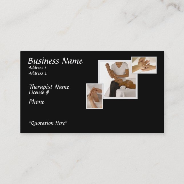 Massage Therapy Business Card, black background Card (Front)