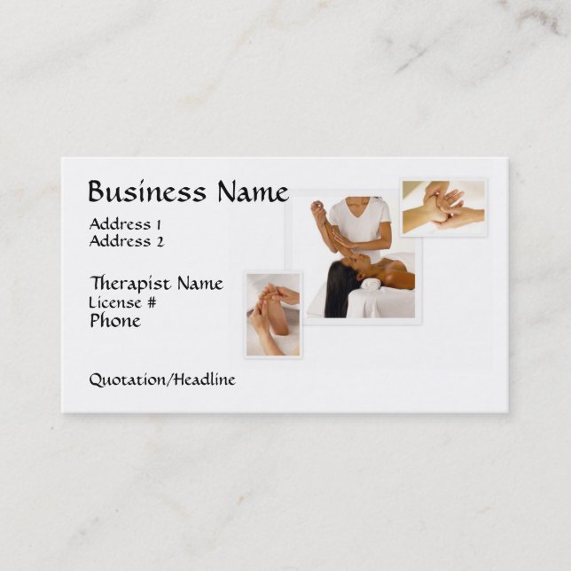 Massage Therapy Business Card, white background Business Card (Front)