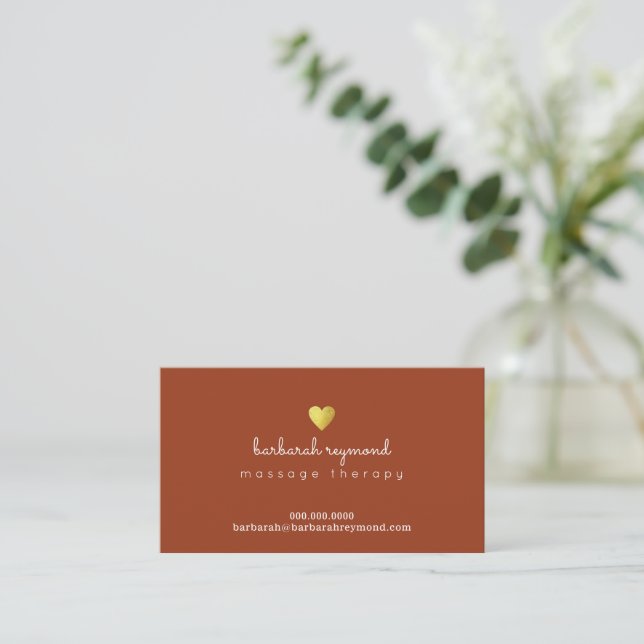 Massage therapy (custom profession) terracotta business card (Standing Front)