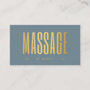 Massage Therapy Dusty Blue And Gold  Business Card