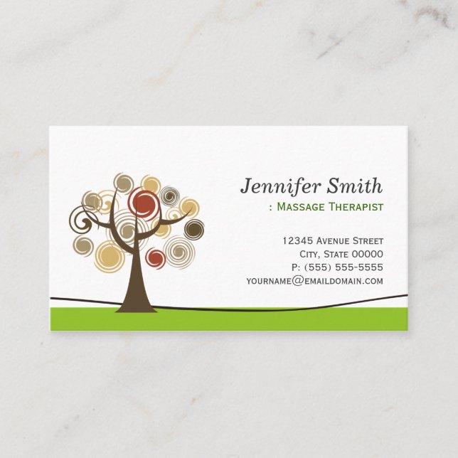 Massage Therapy - Elegant Tree of Life Business Card (Front)