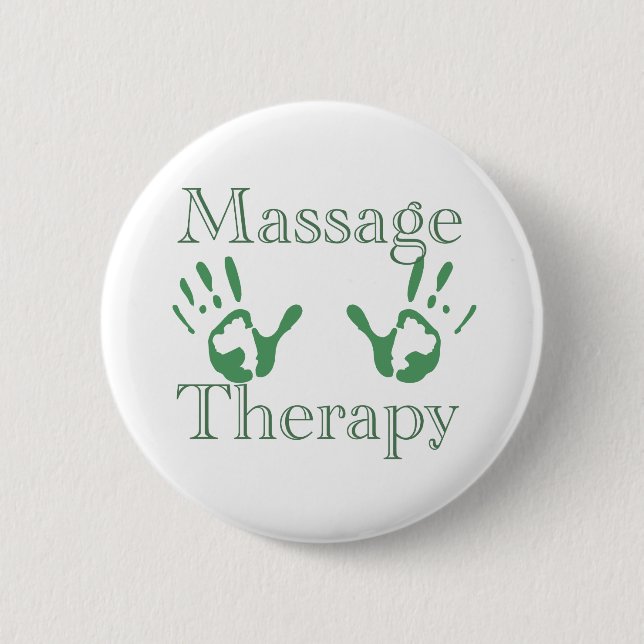 Massage therapy hand prints 2 inch round button (Front)