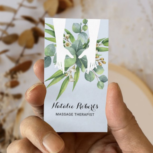 Massage Therapy Healing Hands Botanical Health Spa Business Card (Creator Uploaded)