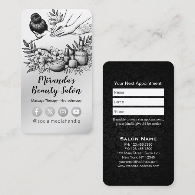 Massage Therapy Healing Hands Energy Spa Wellness Appointment Card (Front/Back)