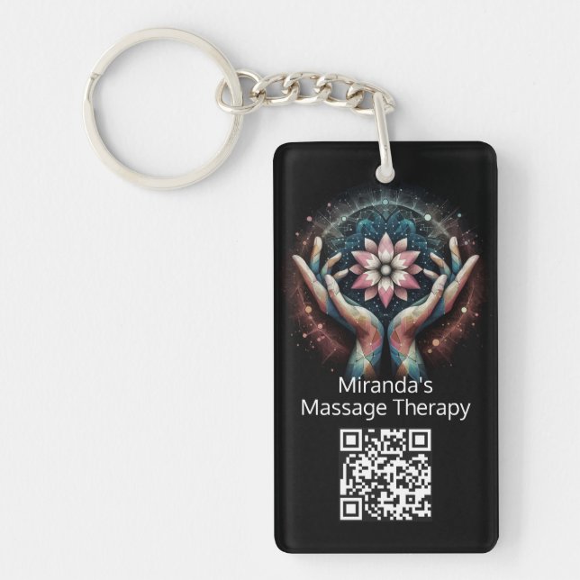 Massage Therapy Healing Hands Energy Spa Wellness Keychain (Front)