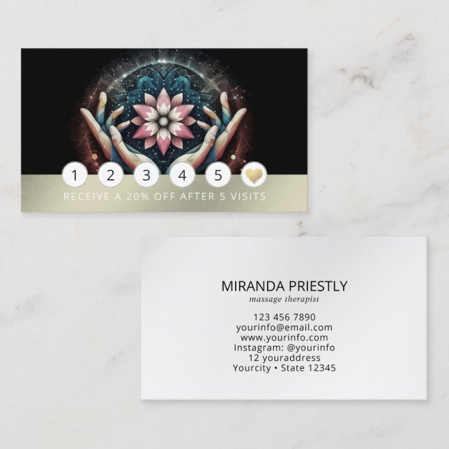 Massage Therapy Healing Hands Energy Spa Wellness Loyalty Card (Front/Back)
