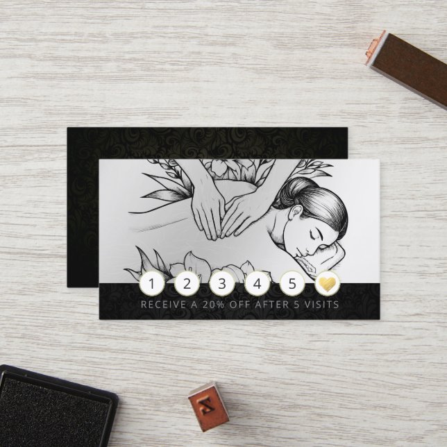 Massage Therapy Healing Hands Energy Spa Wellness Loyalty Card (Front/Back In Situ)