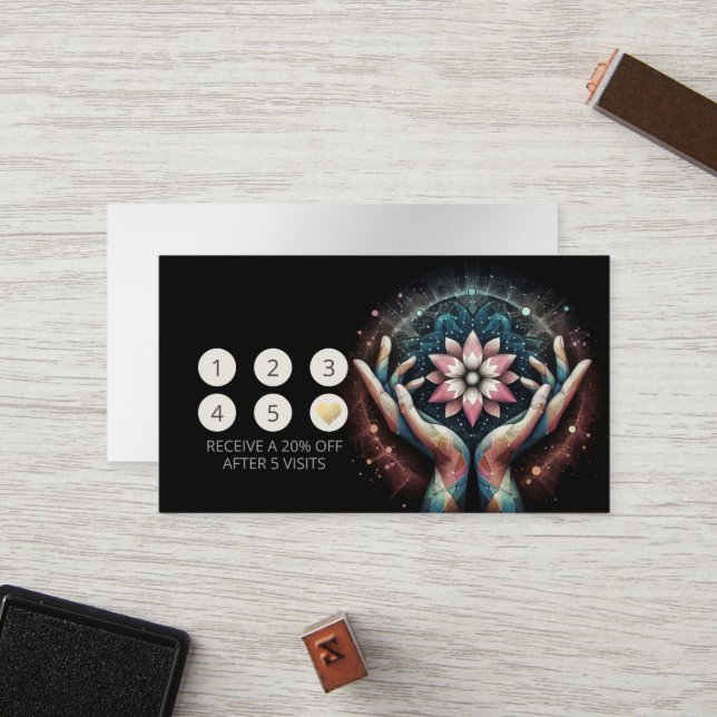 Massage Therapy Healing Hands Energy Spa Wellness Loyalty Card (Front/Back In Situ)