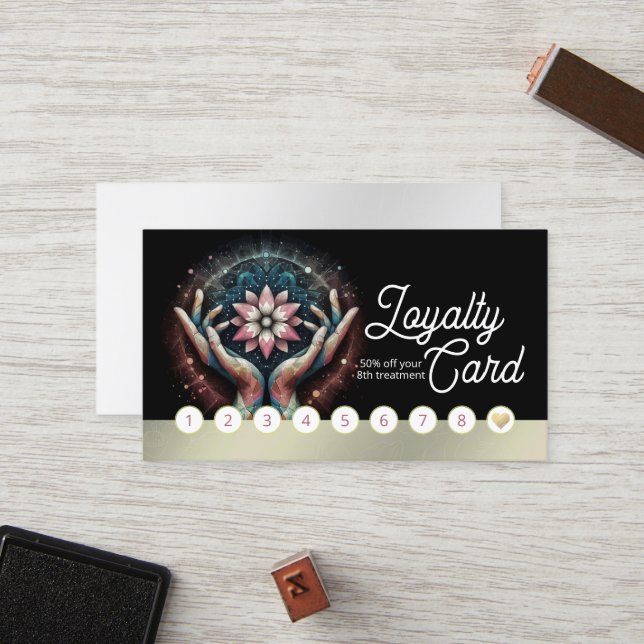 Massage Therapy Healing Hands Energy Spa Wellness Loyalty Card (Front/Back In Situ)