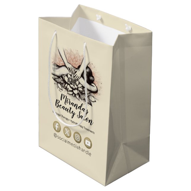 Massage Therapy Healing Hands Energy Spa Wellness Medium Gift Bag (Back Angled)