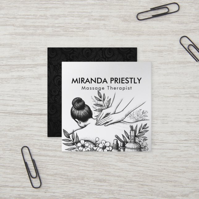 Massage Therapy Healing Hands Energy Spa Wellness Square Business Card (Front/Back In Situ)