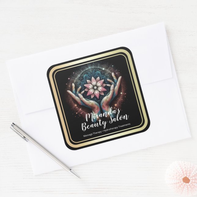 Massage Therapy Healing Hands Energy Spa Wellness Square Sticker (Envelope)