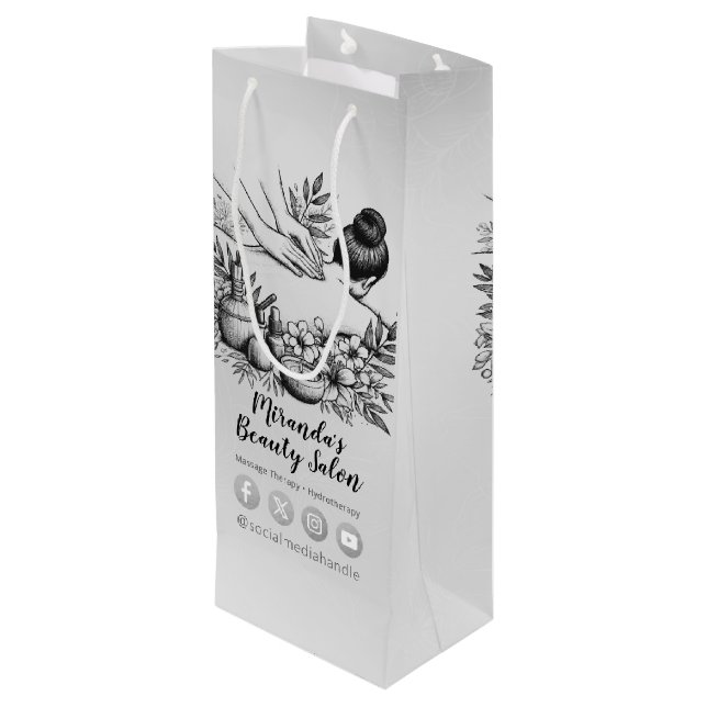 Massage Therapy Healing Hands Energy Spa Wellness Wine Gift Bag (Back Angled)