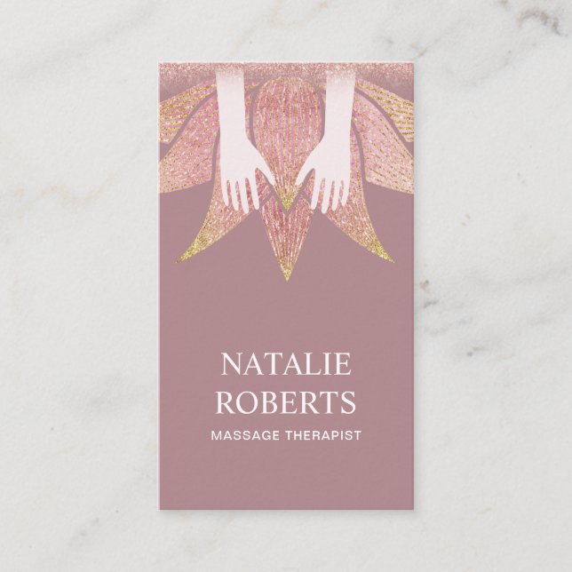 Massage Therapy Healing Hands & Lotus Flower Spa Business Card (Front)