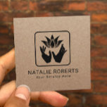 Massage Therapy Lotus Healing Hands Vintage Kraft Square Business Card<br><div class="desc">Massage Therapy Healing Hands & Lotus Flower Rustic Kraft Spa Business Cards.</div>