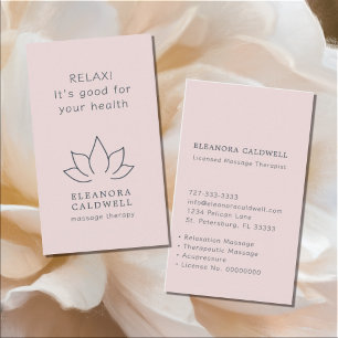 Massage Therapy Lotus Logo Blush Pink Business Card