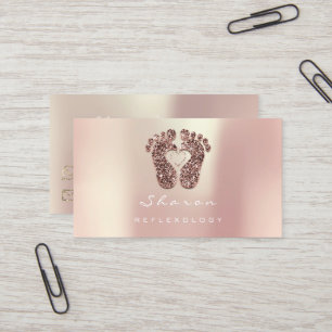 Massage Therapy Reflexology Copper Gold Glitter Business Card