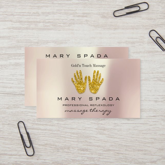Massage Therapy Reflexology Hands Reiki Rose Gold1 Business Card (Front/Back In Situ)