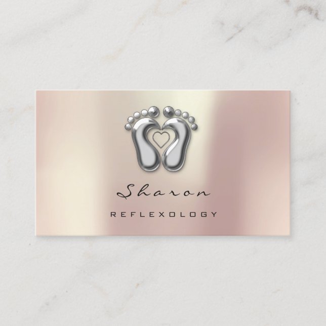 Massage Therapy Reflexology Silver Grey Rose Gold Business Card (Front)