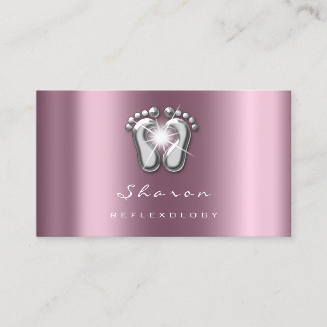 Massage Therapy Reflexology Silver Rose Grey Spark Business Card (Front)