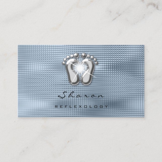 Massage Therapy Reflexology Therapist Silver Blue Business Card (Front)