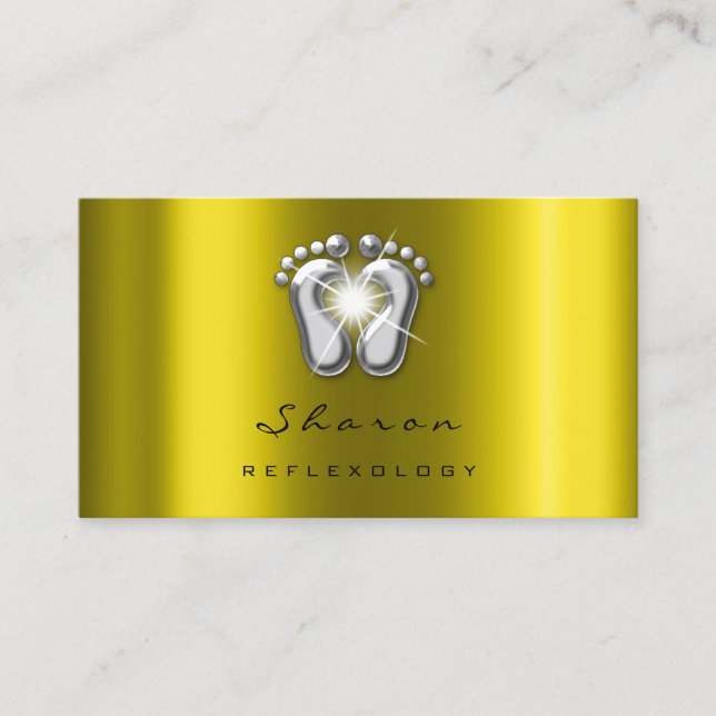 Massage Therapy Reflexology Therapy Silver Mustard Business Card (Front)