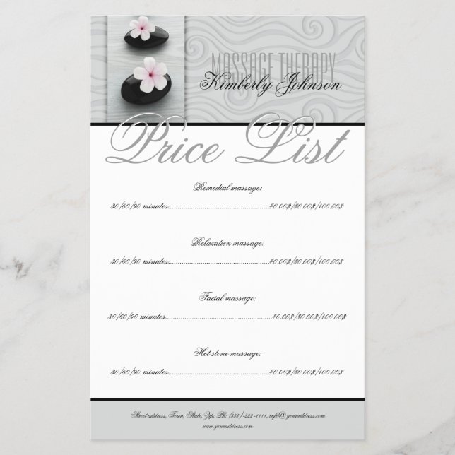 Massage Therapy Relaxation Spa Center Price List Flyer (Front)