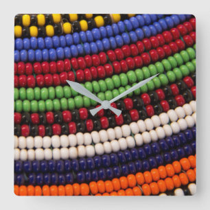 Massai Tribal Bead Pattern Square Wall Clock