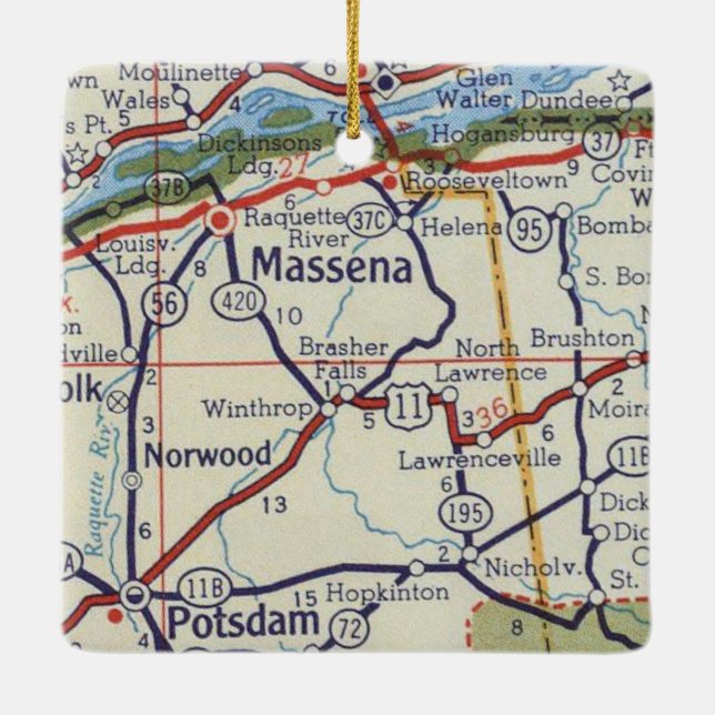 Massena NY Vintage Map Ceramic Ornament (Back)