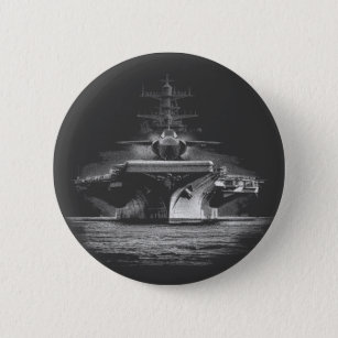 massive aircraft carrier on the sea 2 inch round button