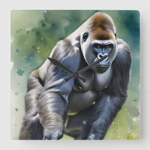Massive Gorilla in the Wilderness  Square Wall Clock