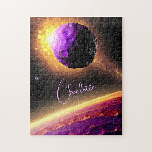 Massive Violet Comet Roaring Toward Pink Planet Jigsaw Puzzle (Vertical)