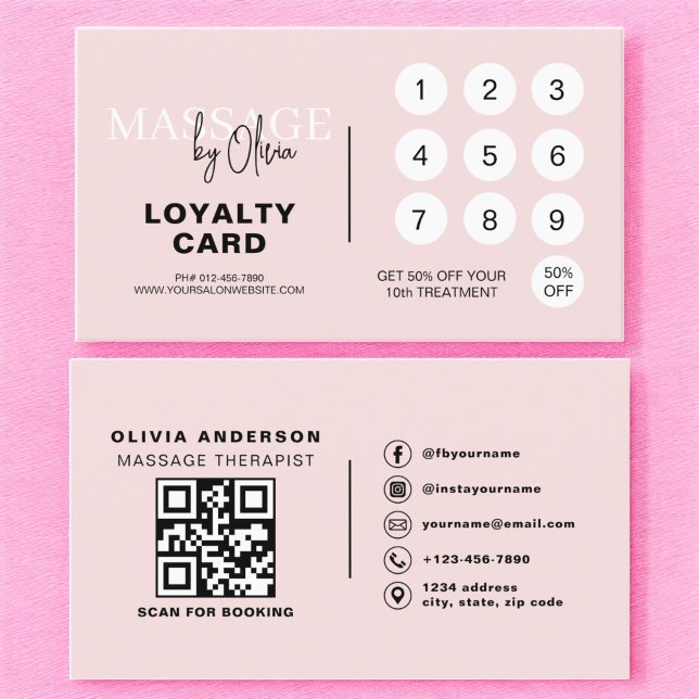 Massothérapeute QR Code Carte de fidélité rose (Créateur téléchargé)