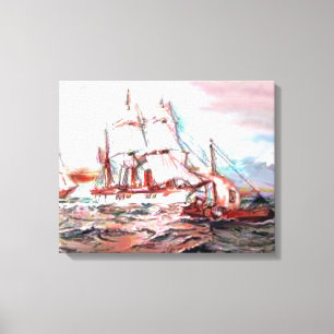 "Masted Ships at Sunset" Canvas Print