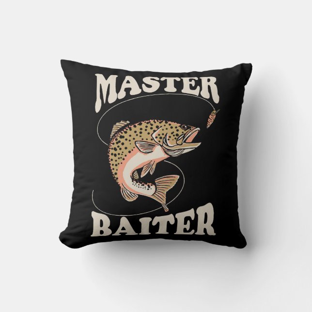 Master Baiter Fishing Throw Pillow (Front)