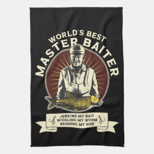 master baiter funny fishing kitchen towel