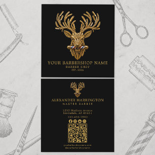 Master Barber Gold Stag Barber Shop Qr Code Square Business Card
