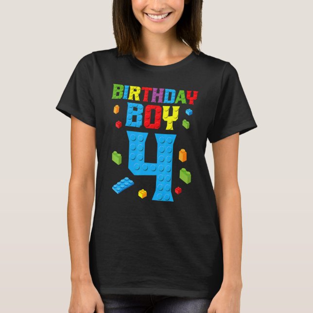 Master Builder 4th Birthday Boy 4 Four Year Buildi T-Shirt (Front)
