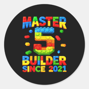 Master builder 5th birthday 2021 5 years old classic round sticker