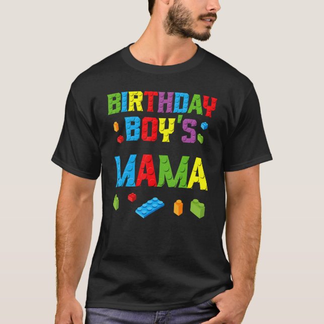 Master Builder Birthday Boy's Mama Building Bricks T-Shirt (Front)