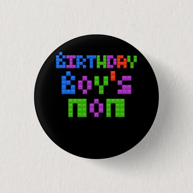 Master Builder Birthday Boy's Mom Building Bricks  1 Inch Round Button (Front)