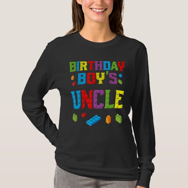 Master Builder Birthday Boy's Uncle Building Brick T-Shirt (Front)