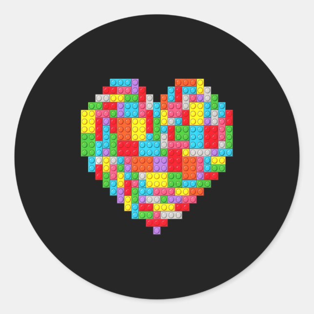 Master Builder Block Brick Building Heart Valentin Classic Round Sticker (Front)