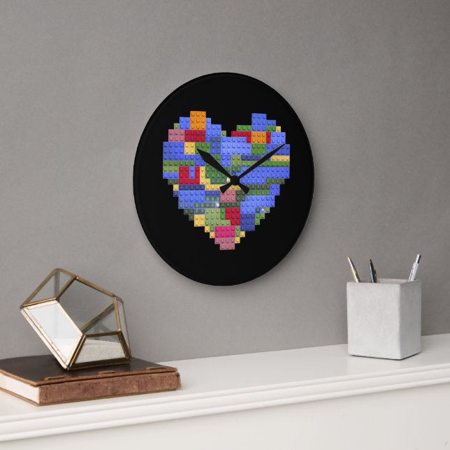 Master Builder Block Brick Building Heart Valentin Large Clock (Office)
