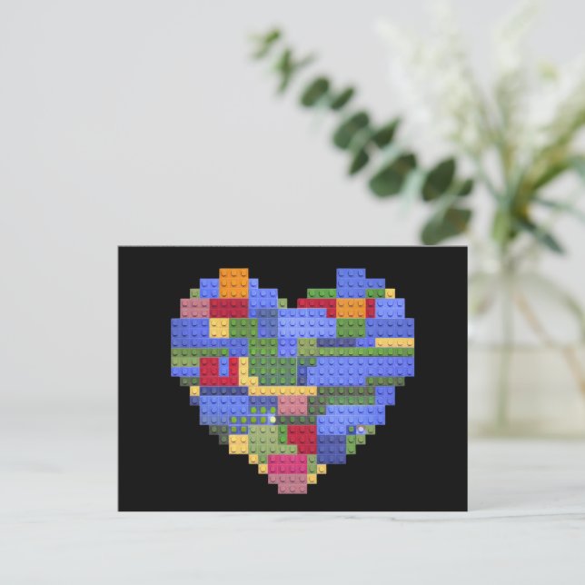 Master Builder Block Brick Building Heart Valentin Postcard (Standing Front)