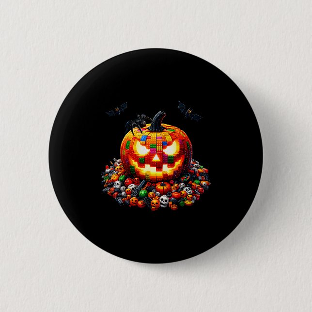 Master Builder Blocks Bricks Building Pumpkin Hall 2 Inch Round Button (Front)