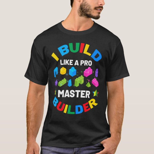 Master Builder Blocks Building Brick Builder Kids T-Shirt (Front)