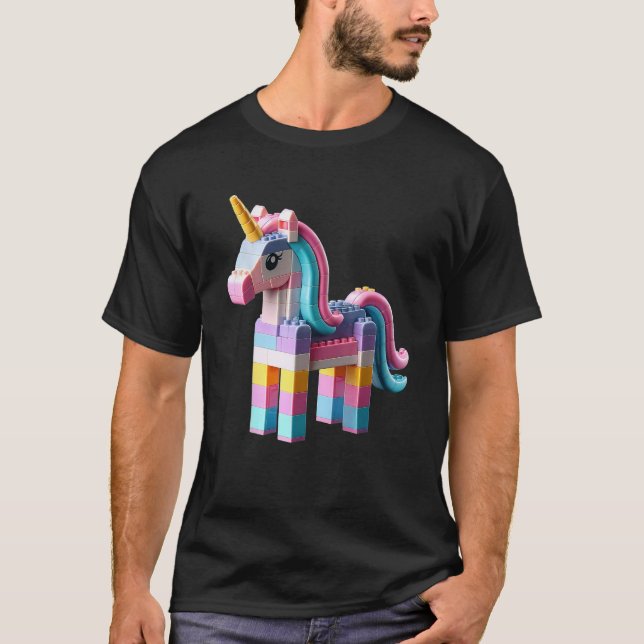Master Builder Bricks Blocks Play Toys Unicorn T-Shirt (Front)